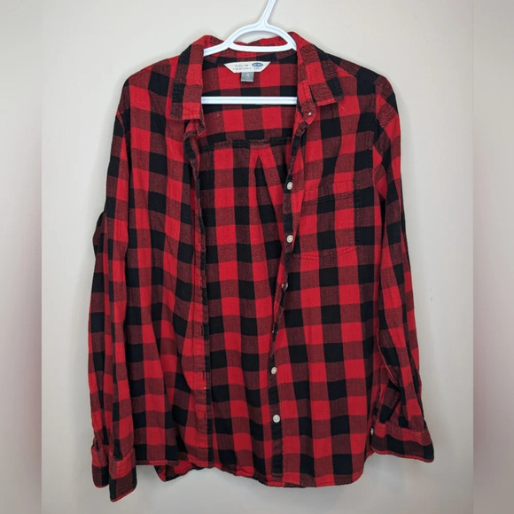 Old Navy The Classic Shirt Black & Red Plaid Button Down Lumber Woman XL - Picture 7 of 9